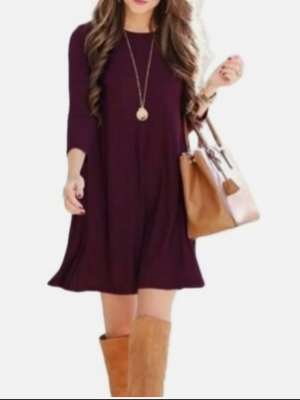 ATM Anthony Thomas Melillo Burgundy Long Sleeve Swing Dress, size M
